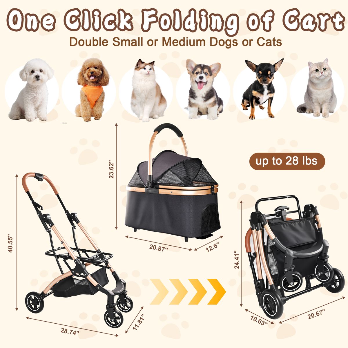 2-in-1 Pet Stroller with Detachable Carry Basket — view 4