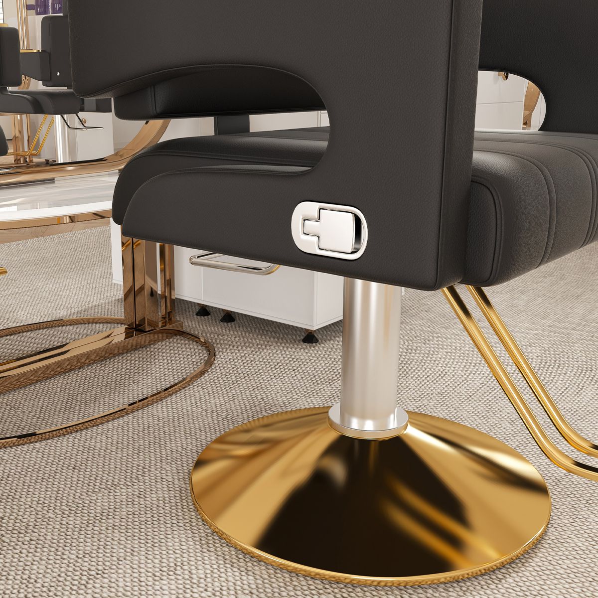 Reclining Barber Chair with Gold Round Base — view 3