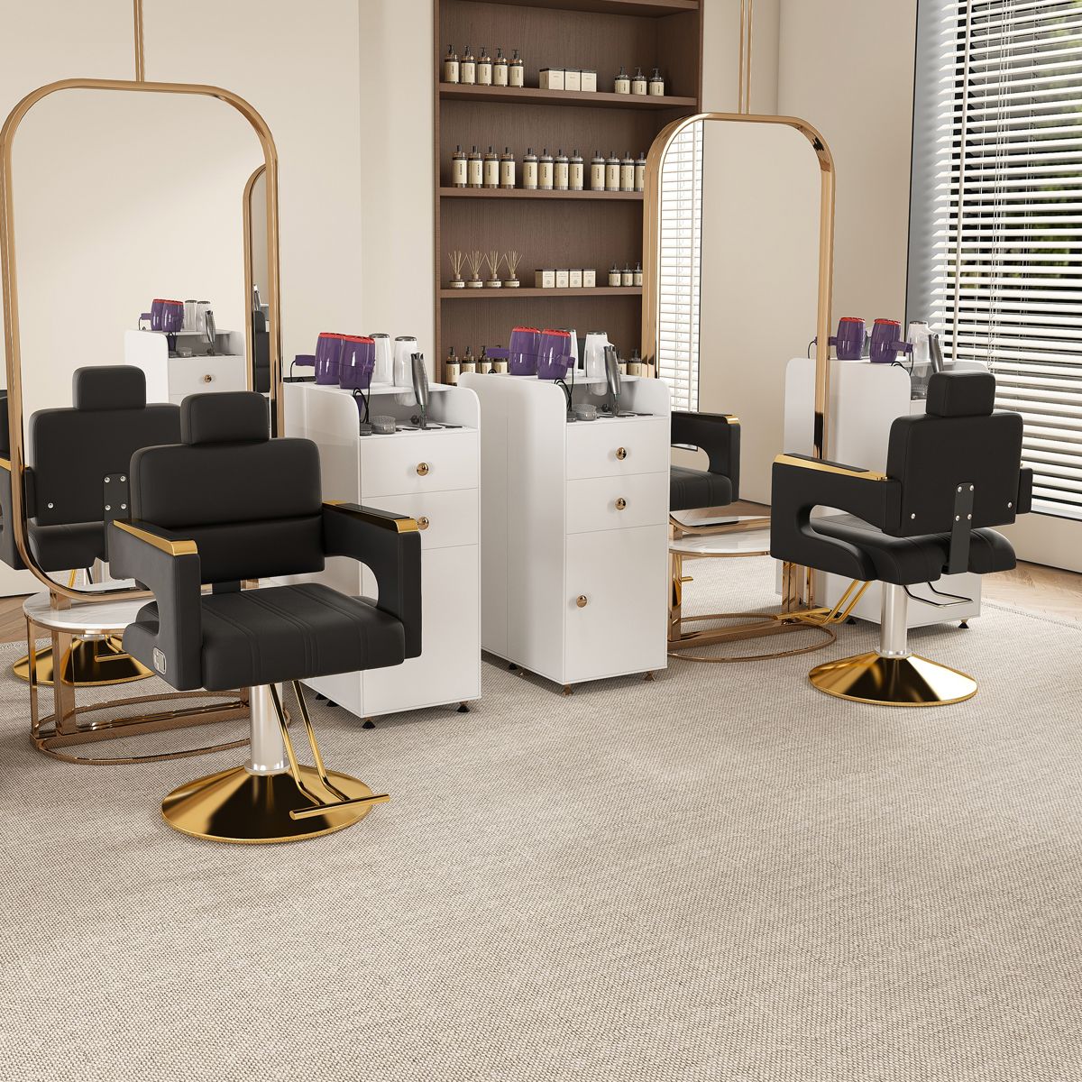Reclining Barber Chair with Gold Round Base