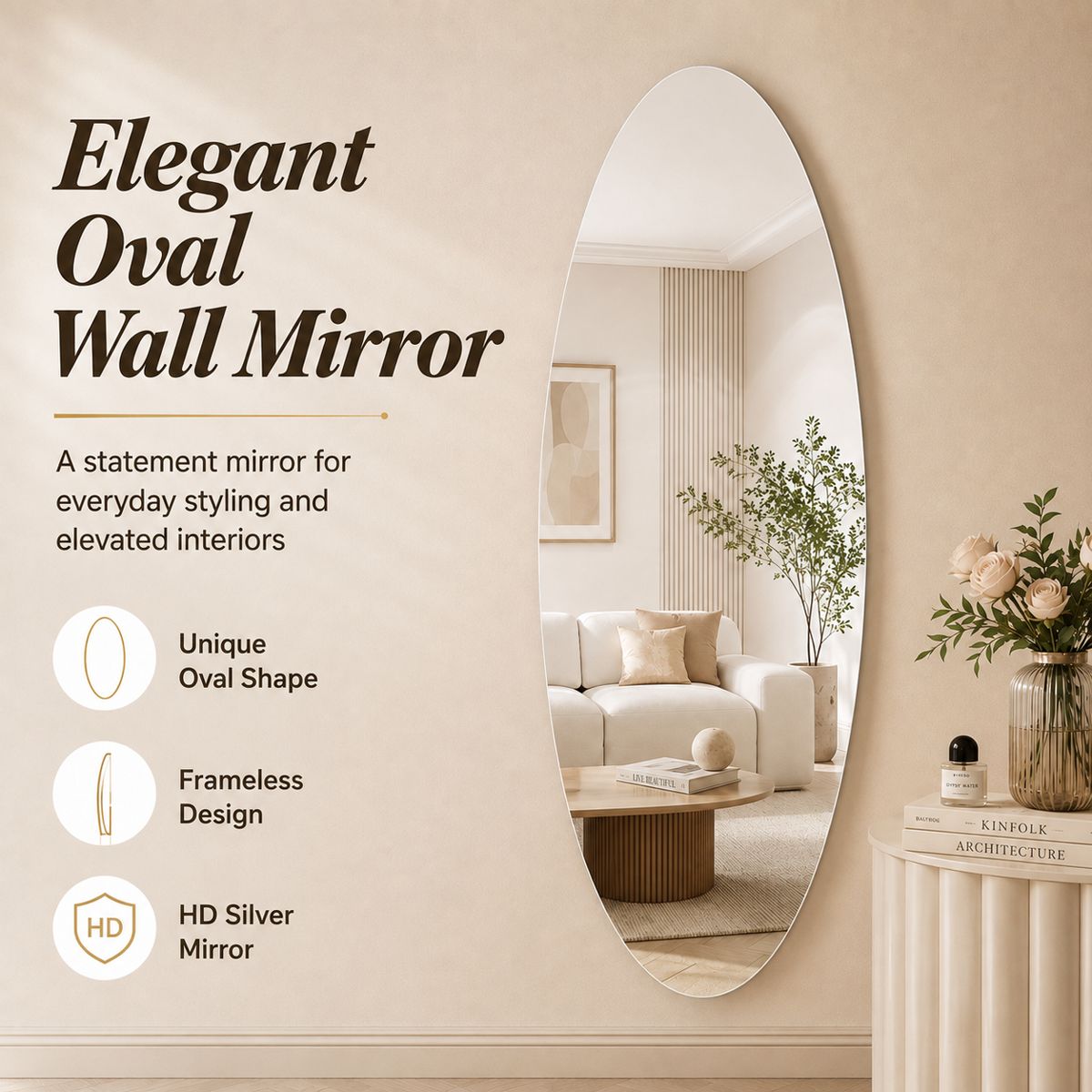 65-Inch Oval Full-Length Wall Mirror — view 4