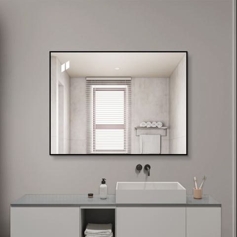 24 x 32 Black Aluminum Framed Vanity Mirror