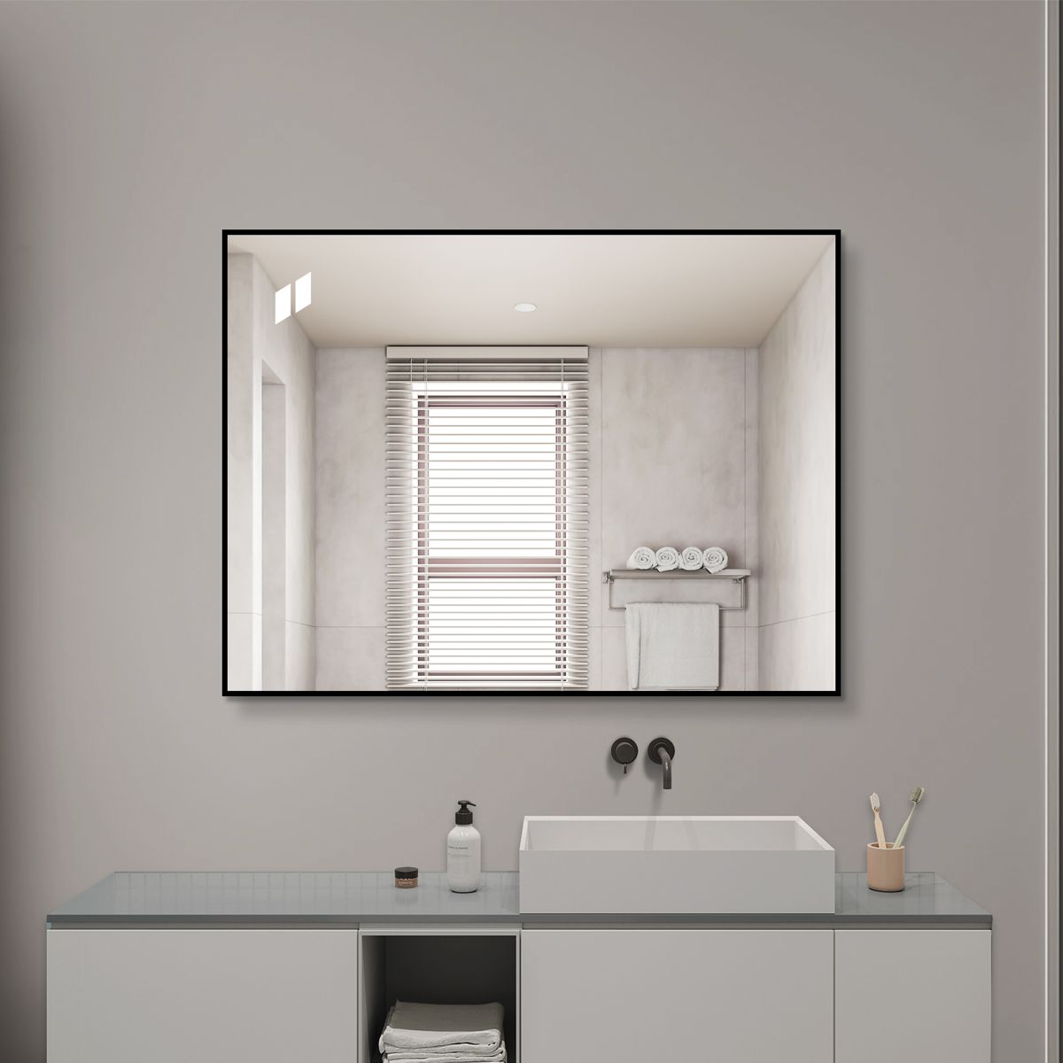 24 x 32 Black Aluminum Framed Vanity Mirror