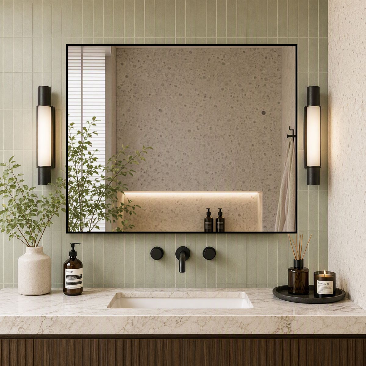 30 x 36 Black Aluminum Framed Wall Mirror