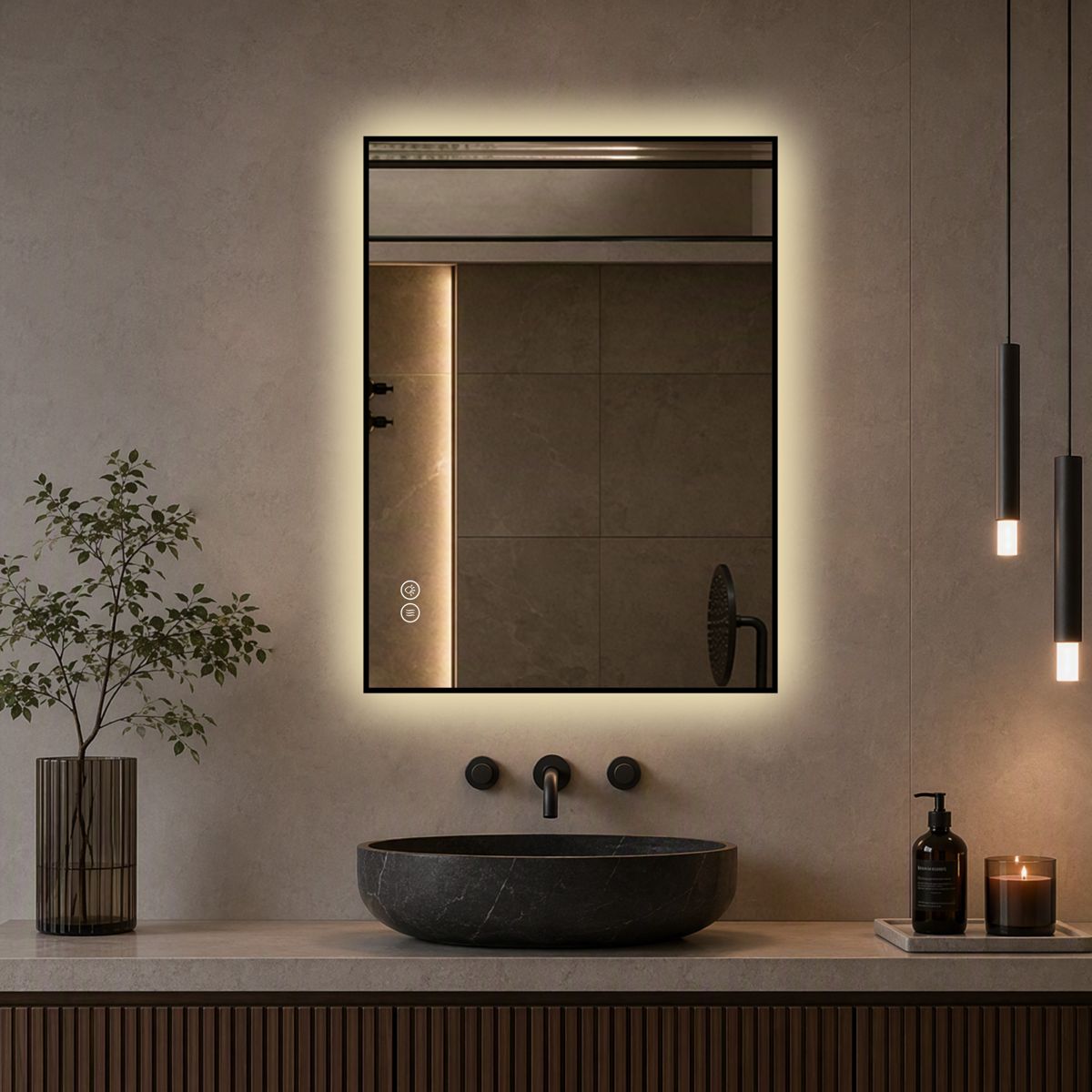 24 x 32 Aluminum Framed Backlit LED Mirror — view 3