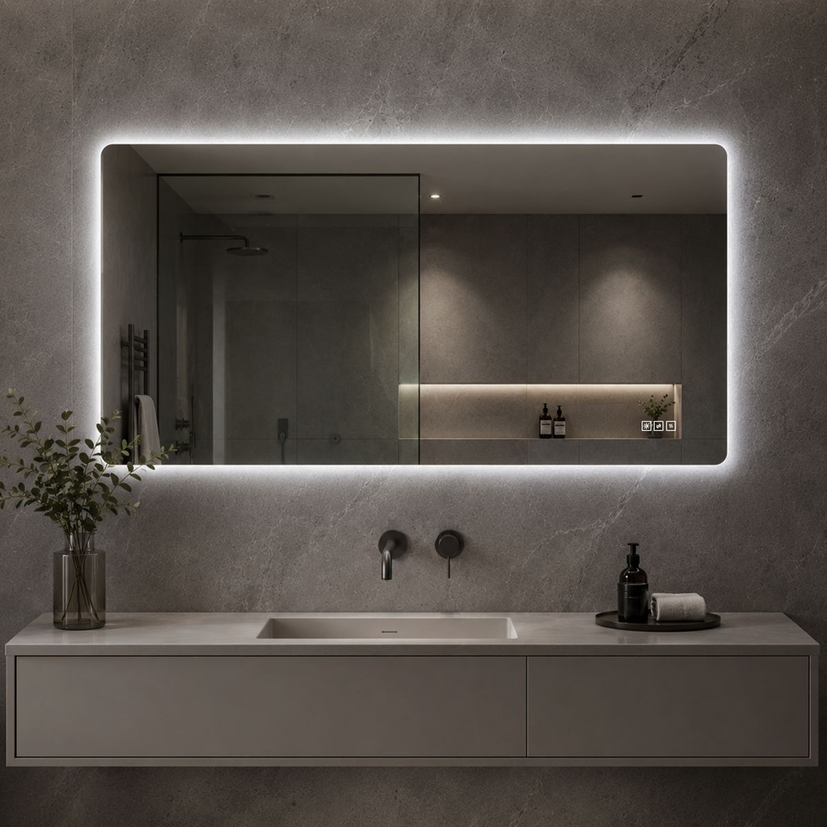 48 x 24 Rounded Rectangle Backlit LED Mirror — view 2