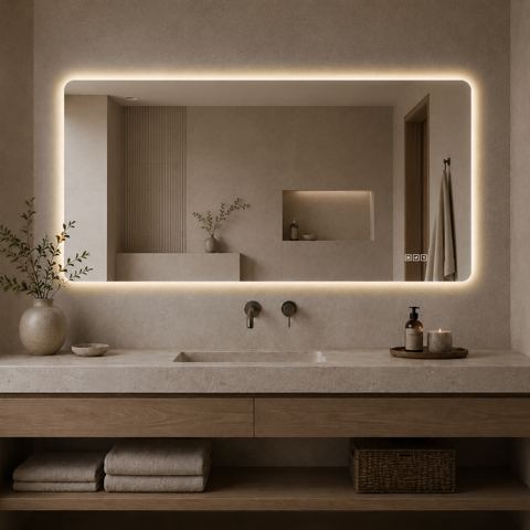 48 x 24 Rounded Rectangle Backlit LED Mirror — view 1