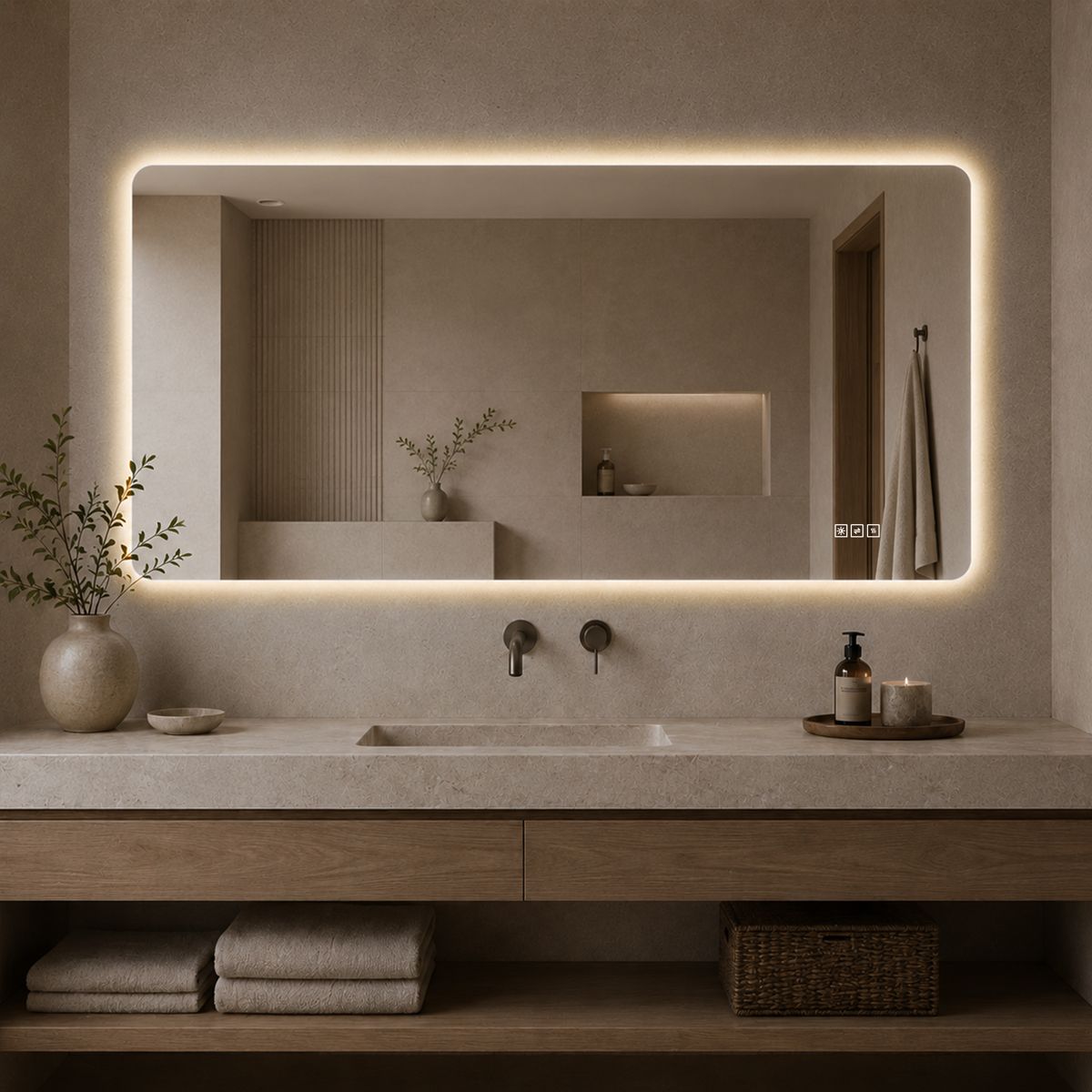 48 x 24 Rounded Rectangle Backlit LED Mirror