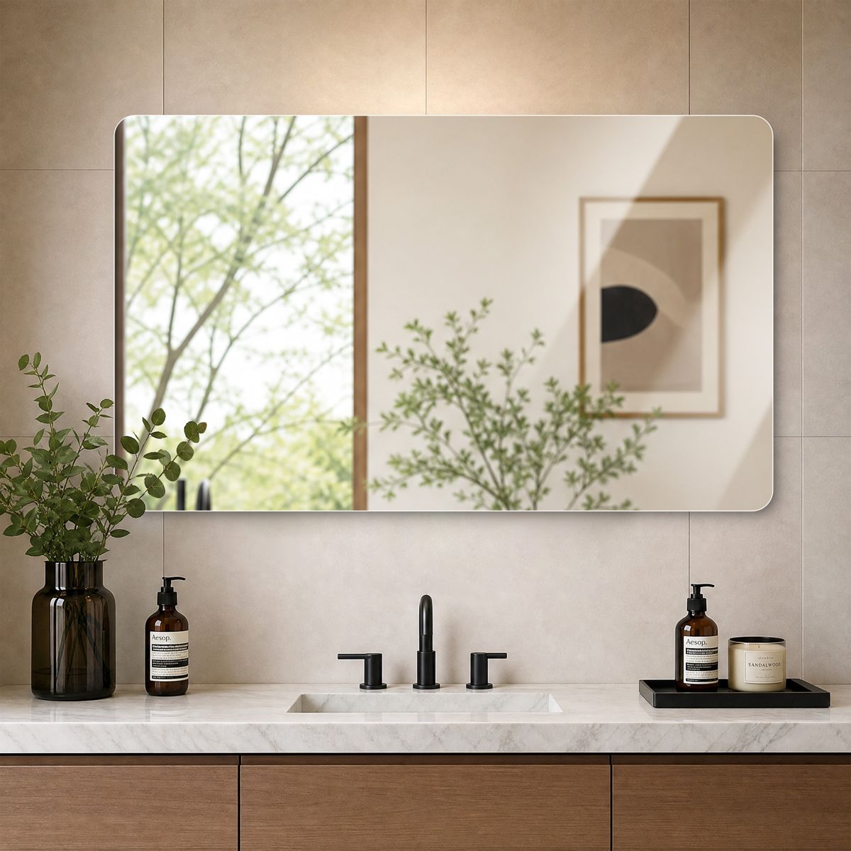 30 x 40 Frameless Rounded Rectangle Mirror — view 4