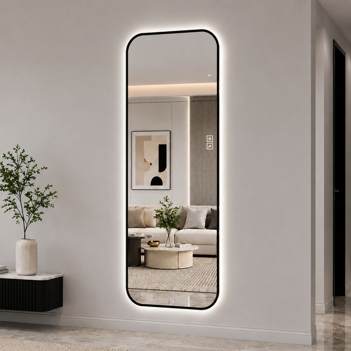 65x24-Inch Aluminum-Frame Backlit LED Mirror — view 2