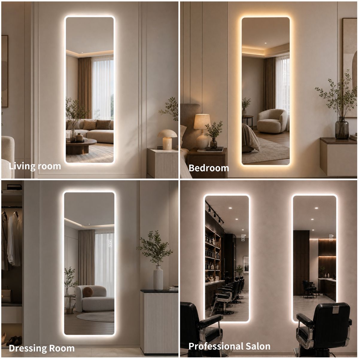 65x24-Inch Frosted-Edge LED Full-Length Mirror — view 4