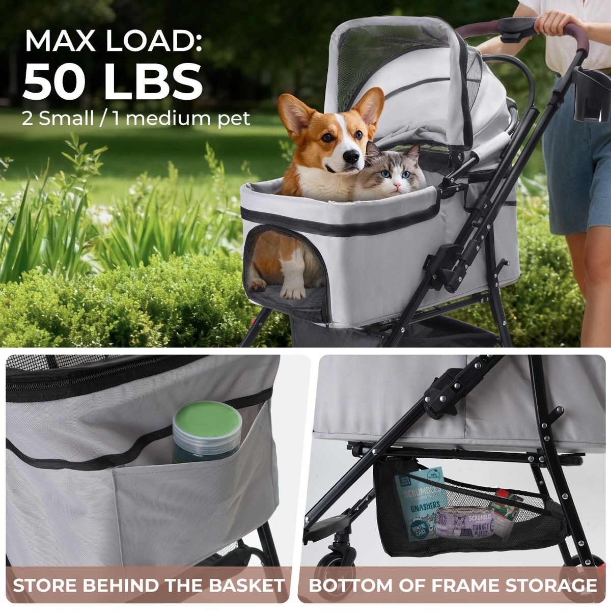 Swivel-Wheel Pet Stroller with Separable Carrier — view 3