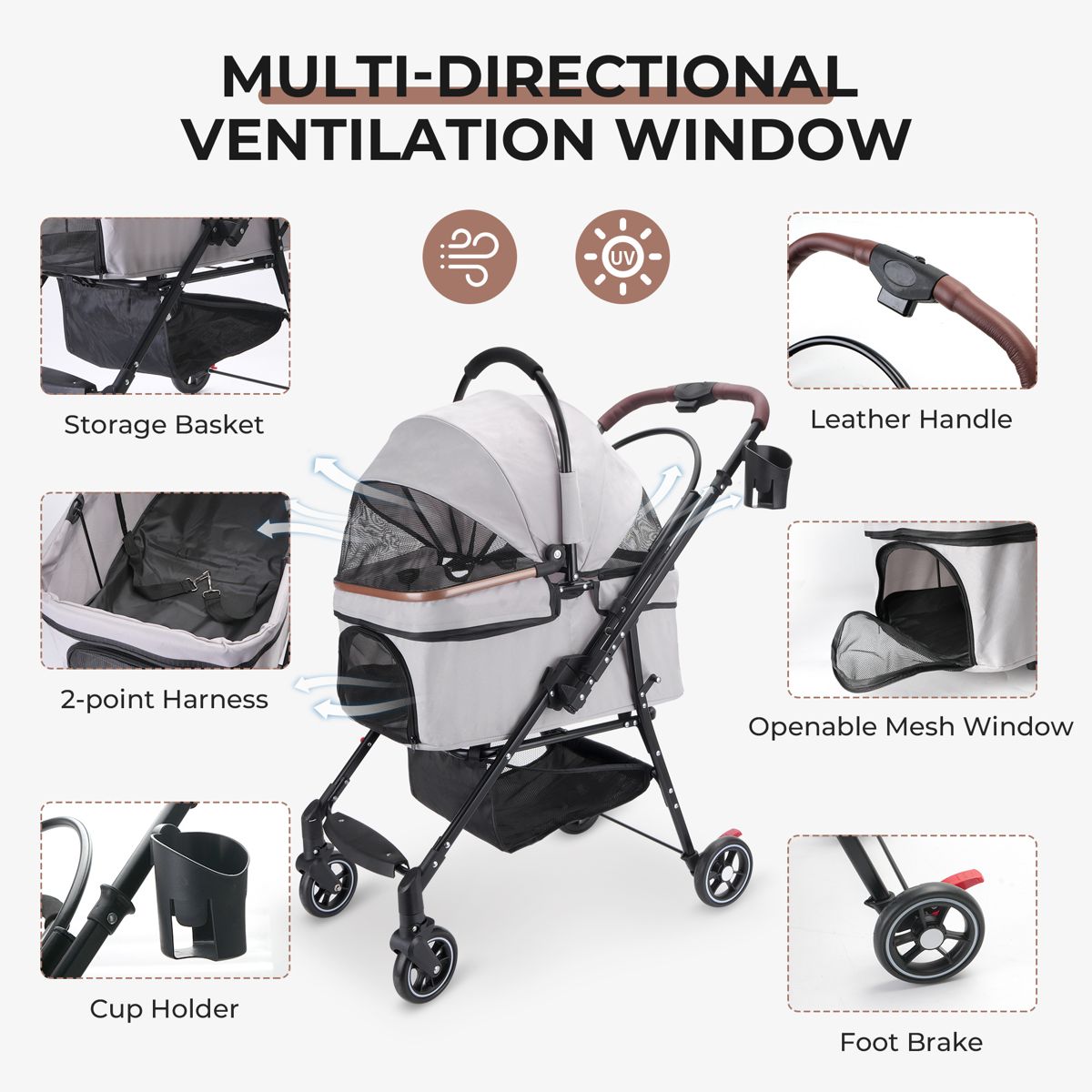 Swivel-Wheel Pet Stroller with Separable Carrier — view 4