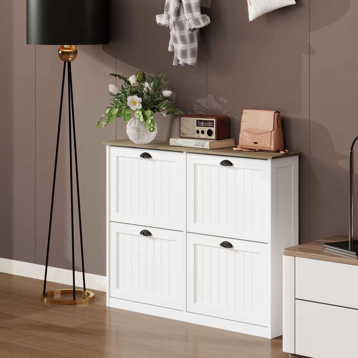 Slim Shoe Cabinet with Four Flip Drawers — view 3