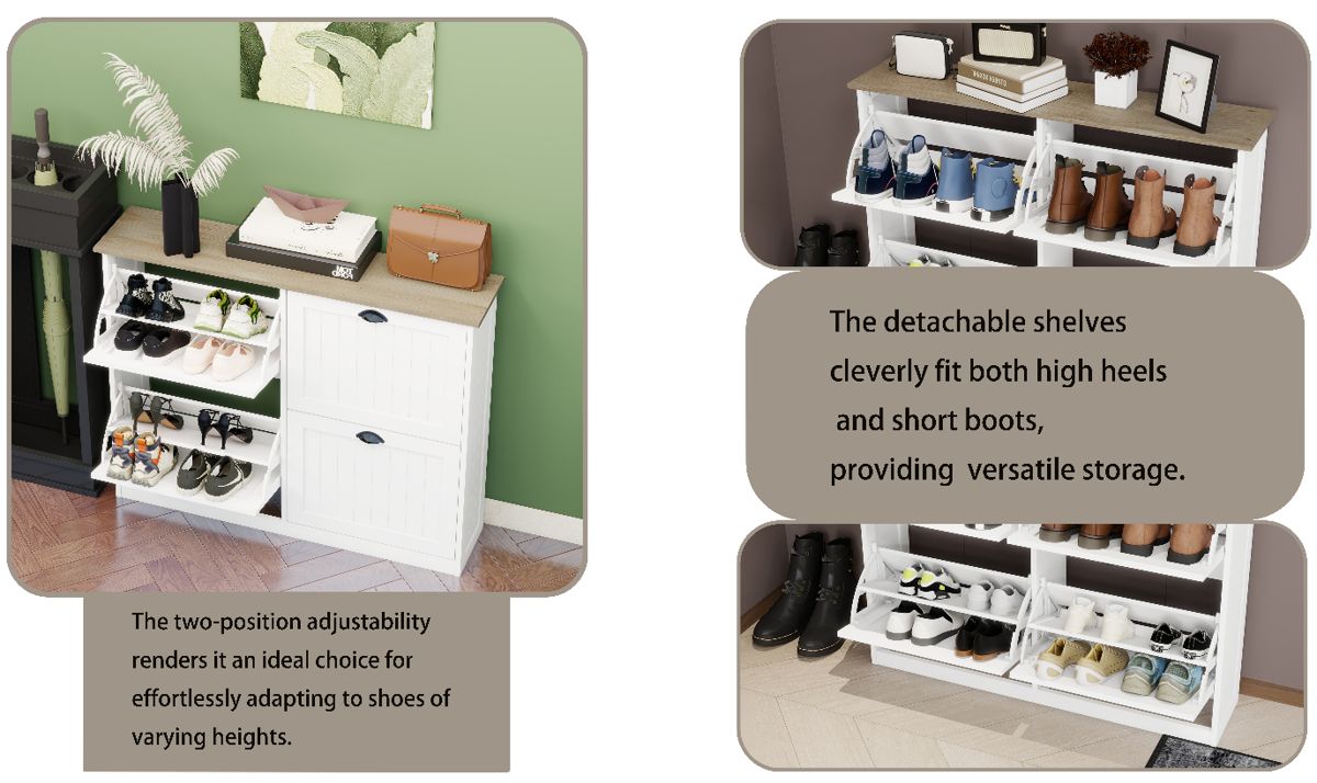 Slim Shoe Cabinet with Four Flip Drawers — view 4