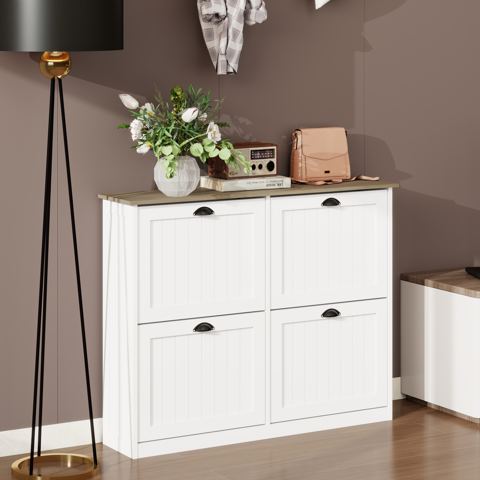 Slim Shoe Cabinet with Four Flip Drawers