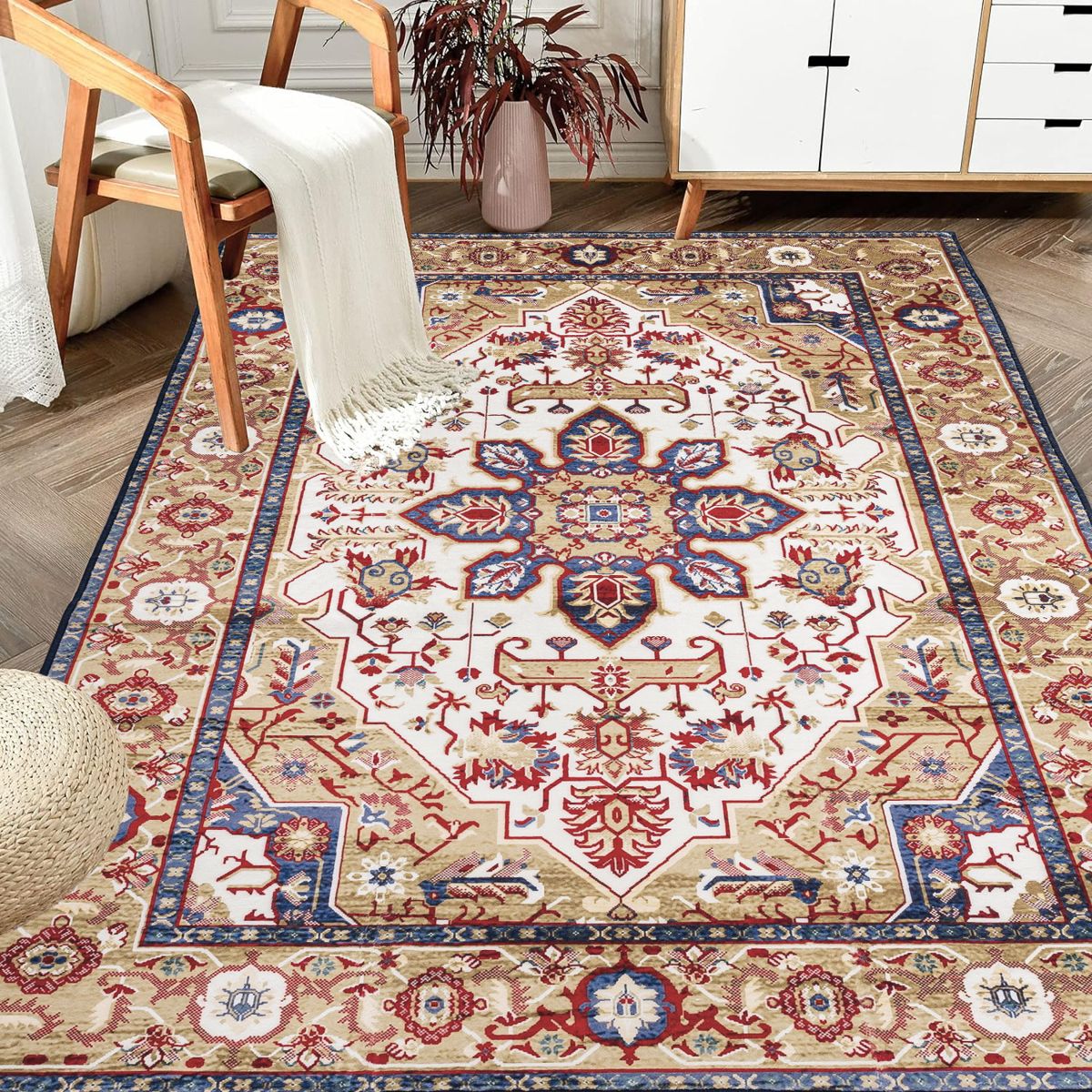6 x 9 Ft Washable Persian-Style Floral Rug — view 2