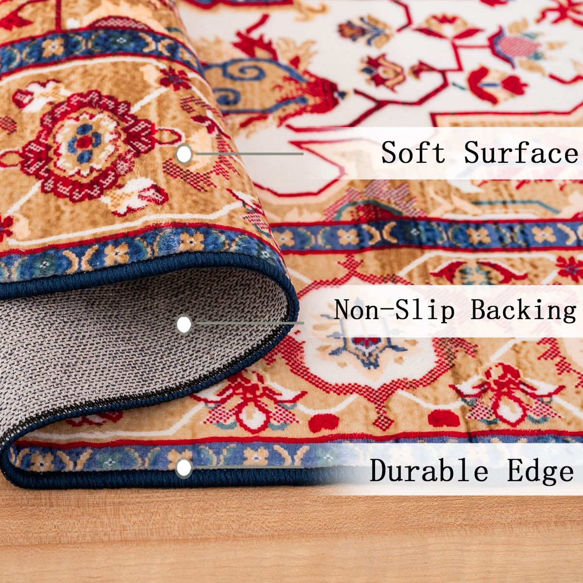 6 x 9 Ft Washable Persian-Style Floral Rug — view 4
