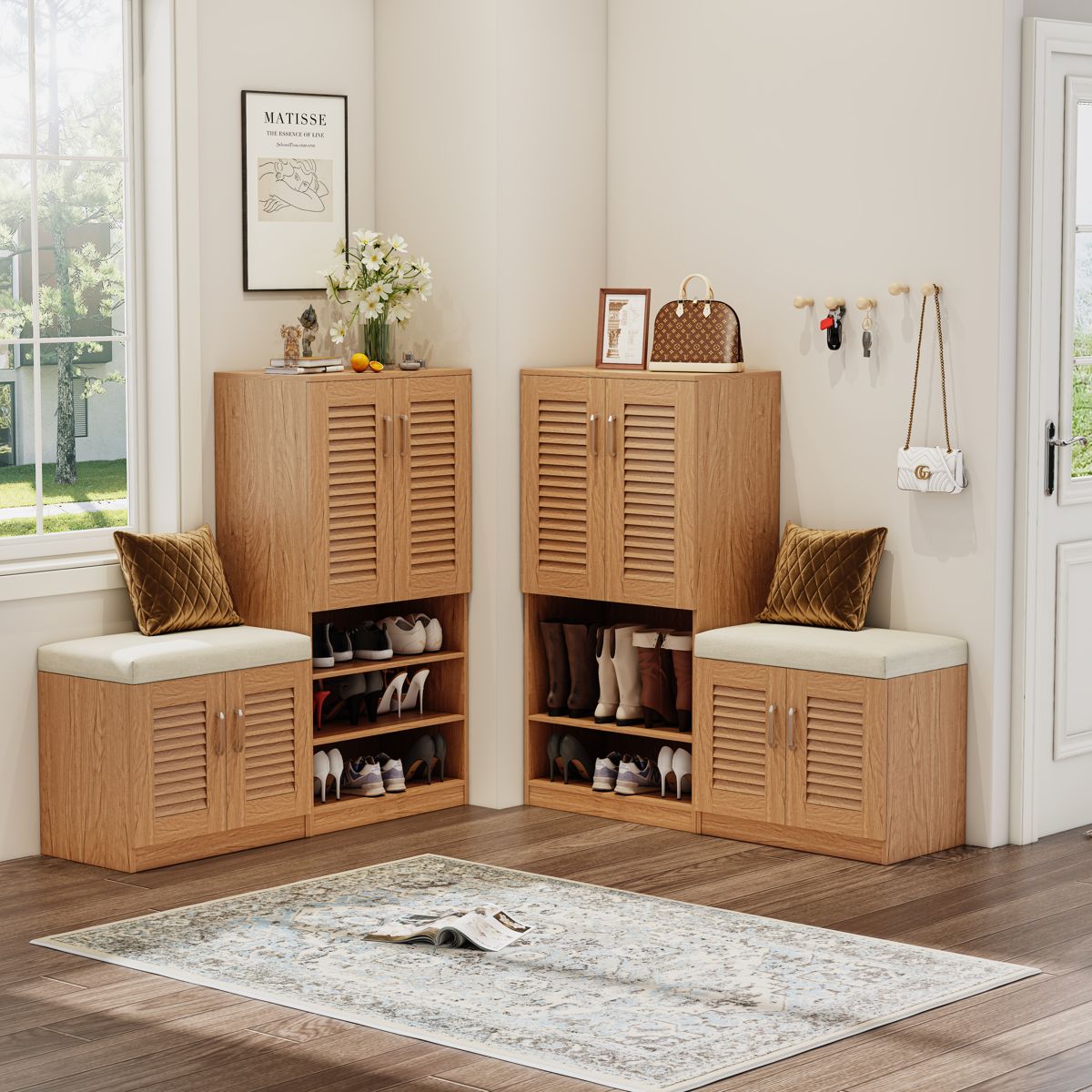 Shoe Storage Cabinet with Cushioned Bench
