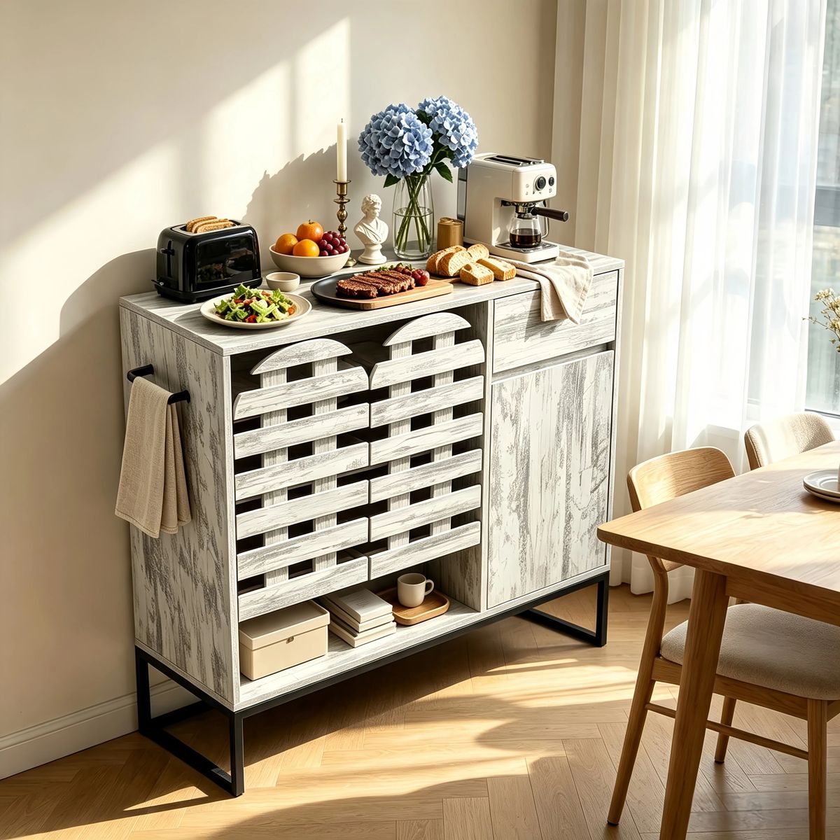 Farmhouse Sideboard with Arched Lattice Doors