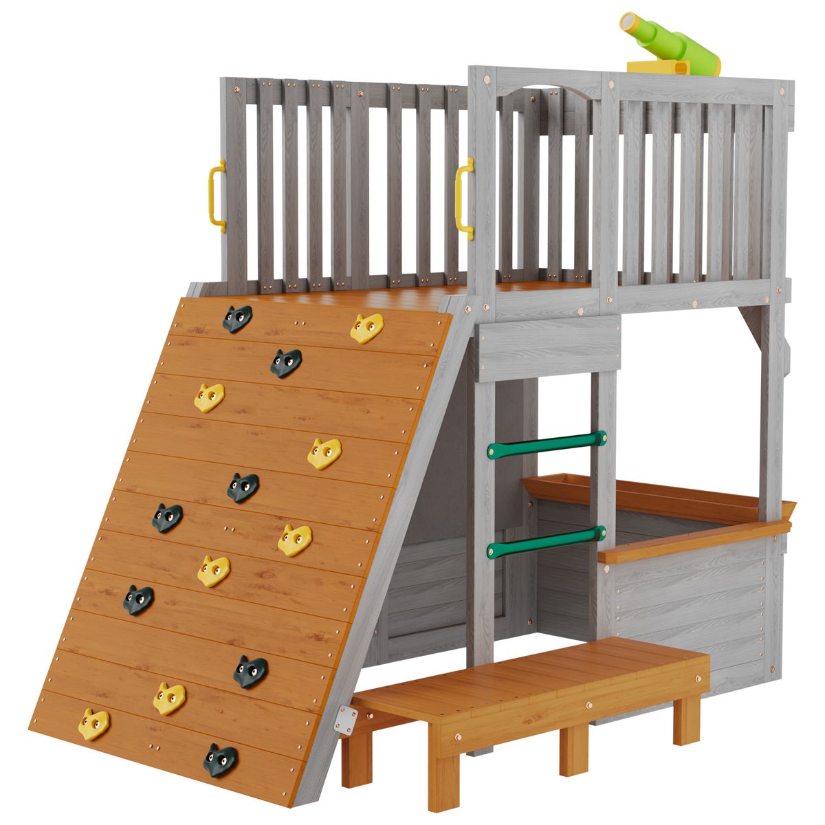 Two-Level Wooden Lookout Playhouse with Ramp — view 2