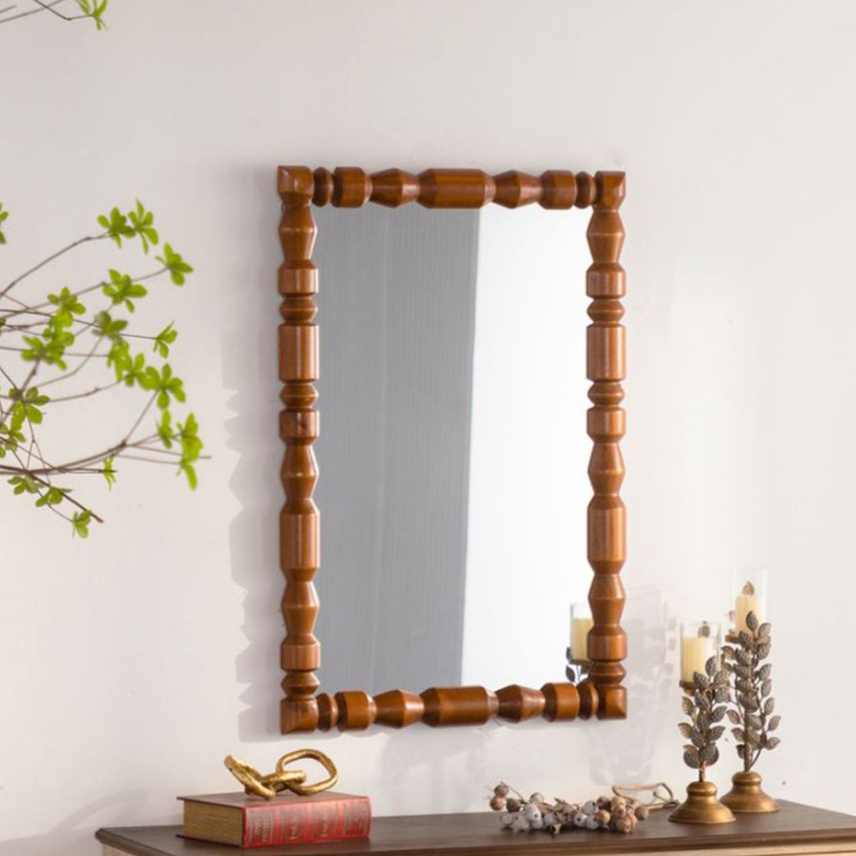 Carved Wood Column-Frame Wall Mirror