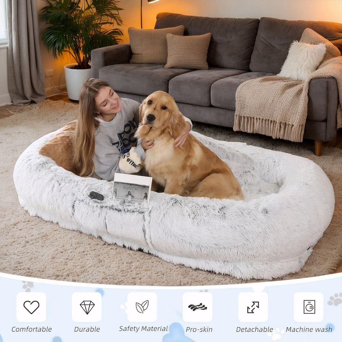 Human-Size Washable Faux Fur Dog Bed — view 2