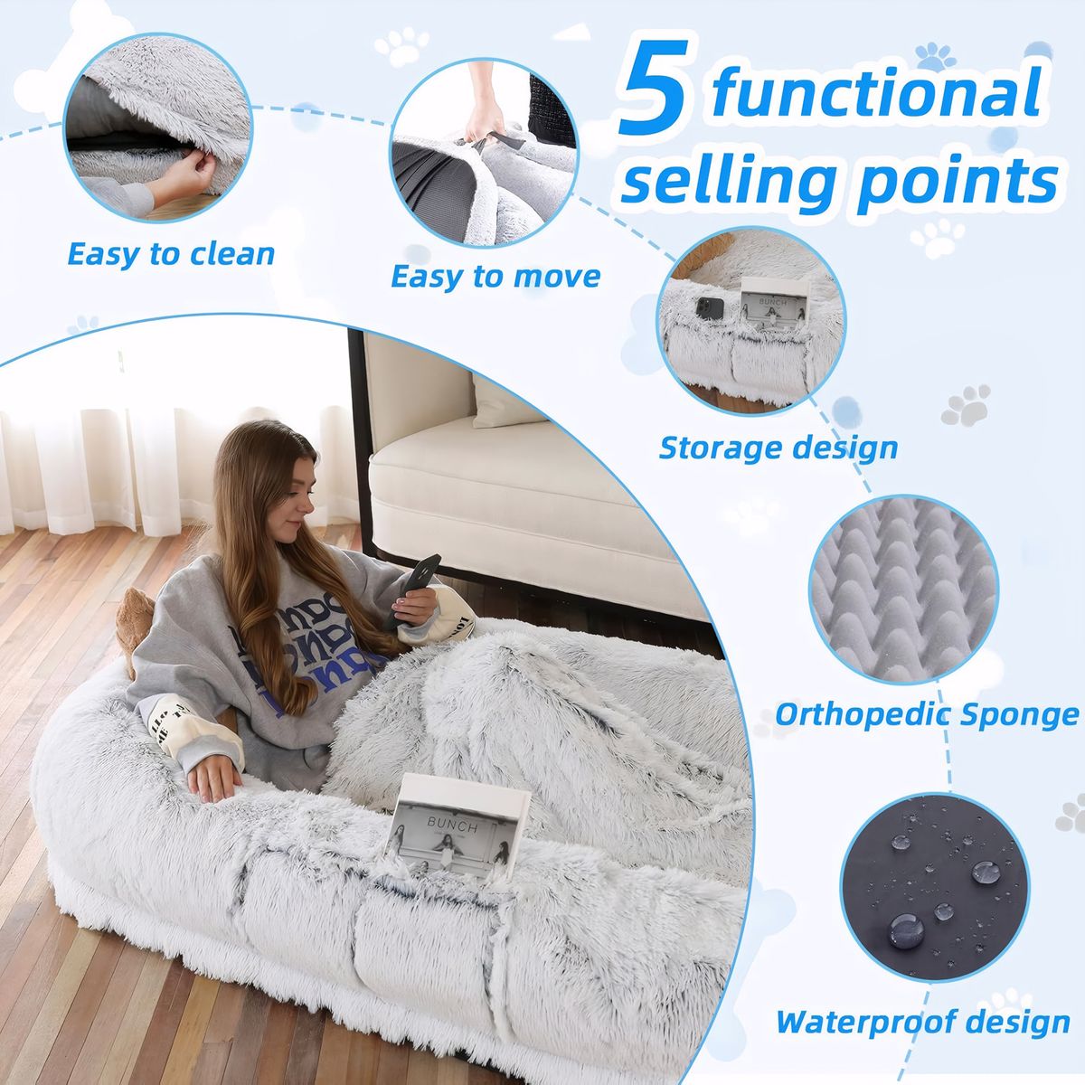 Human-Size Washable Faux Fur Dog Bed — view 3