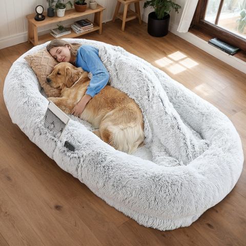 Human-Size Washable Faux Fur Dog Bed