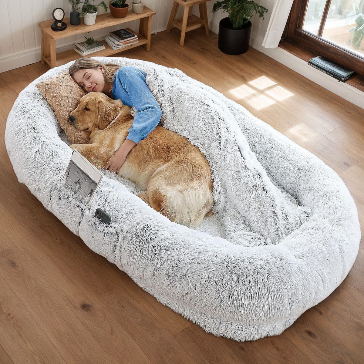 Human-Size Washable Faux Fur Dog Bed