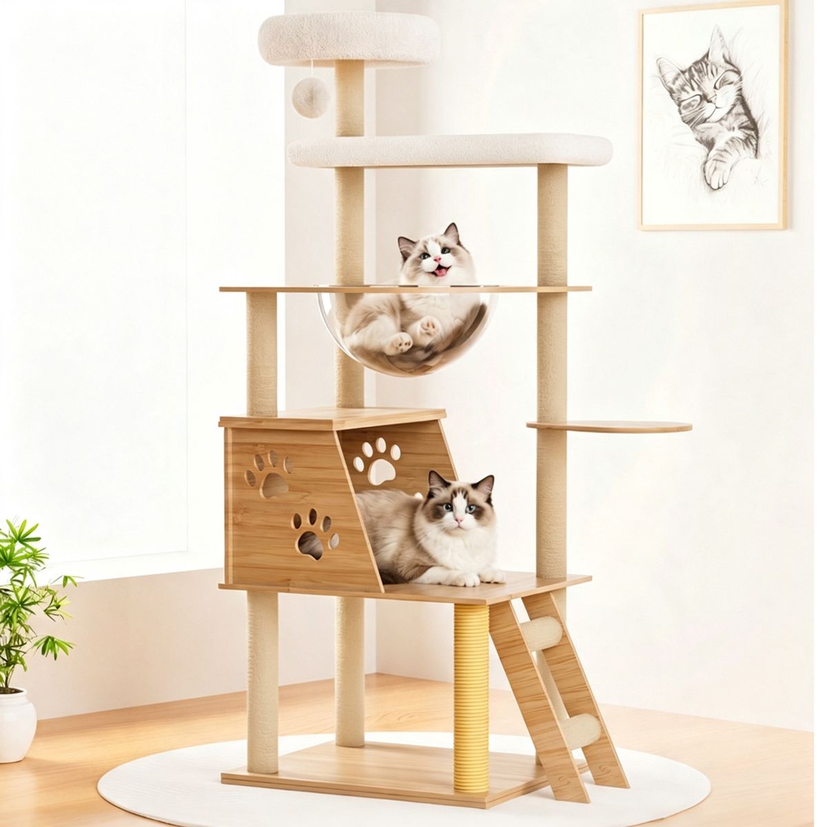 53.5-Inch Cat Tree with Capsule and Ladder — view 2