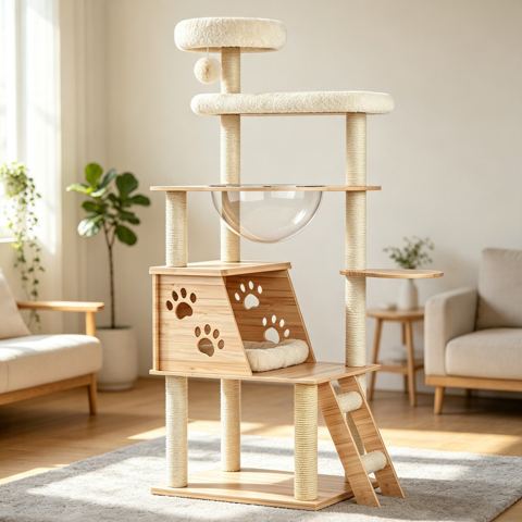 53.5-Inch Cat Tree with Capsule and Ladder