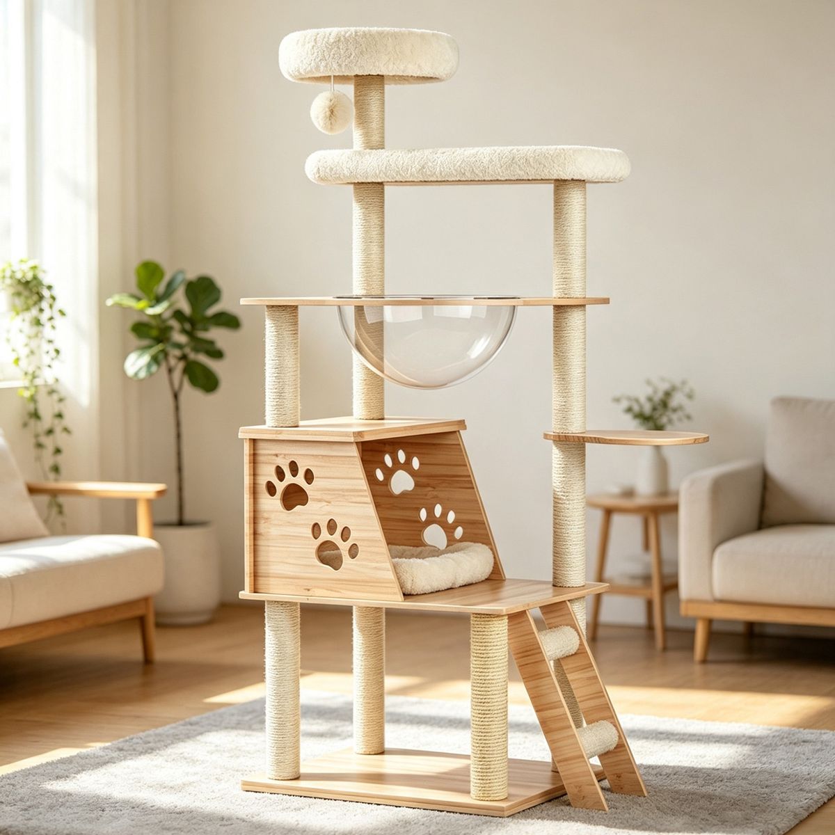 53.5-Inch Cat Tree with Capsule and Ladder
