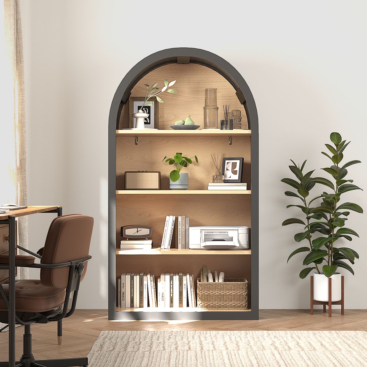 43-Inch Four-Tier Arched Bookcase