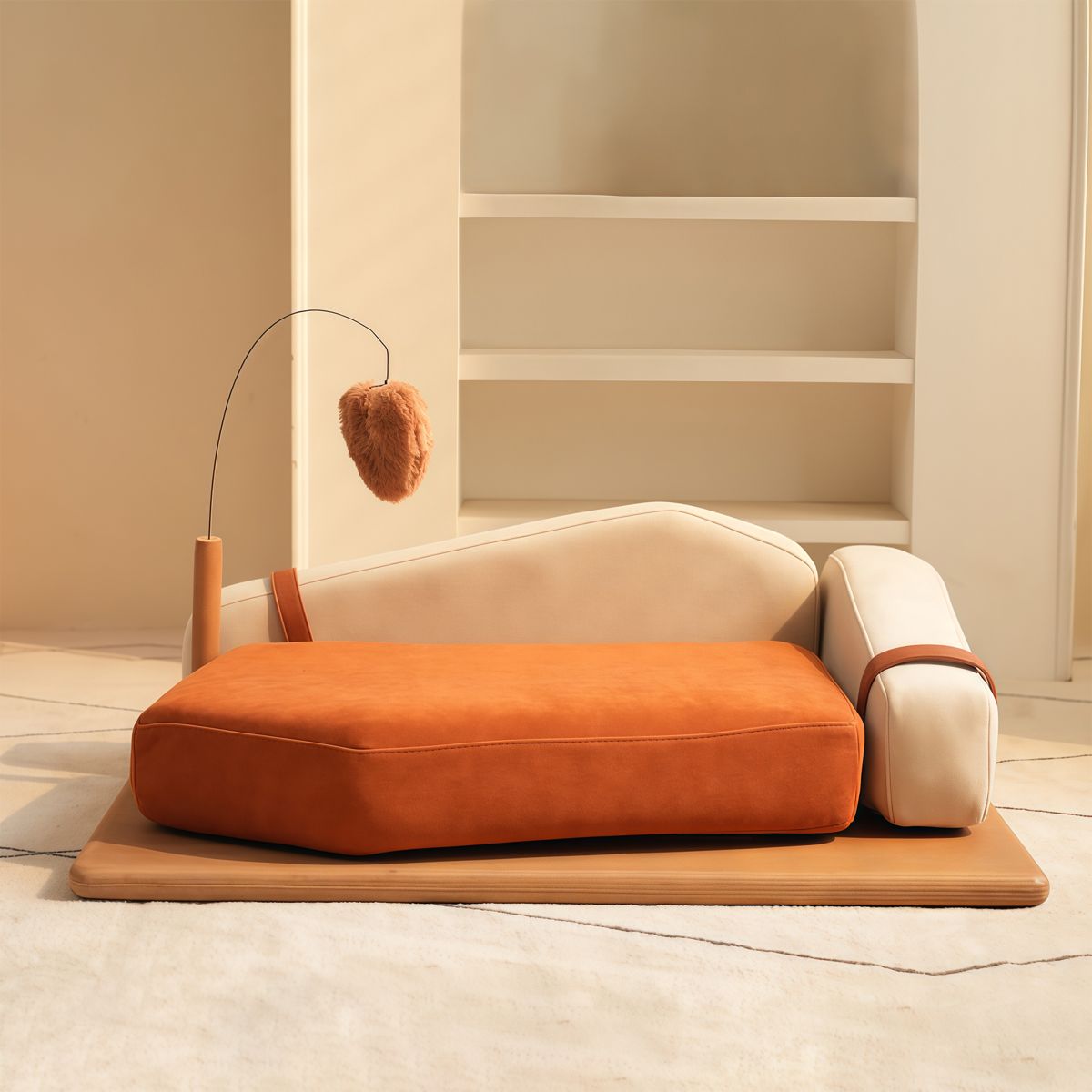 Oak Veneer Pet Bed with Chenille Cushion