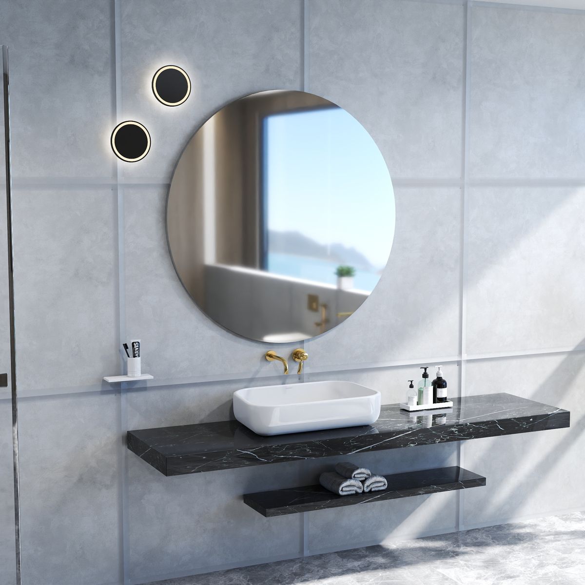 Round Mirror with Matte White Backboard — view 3