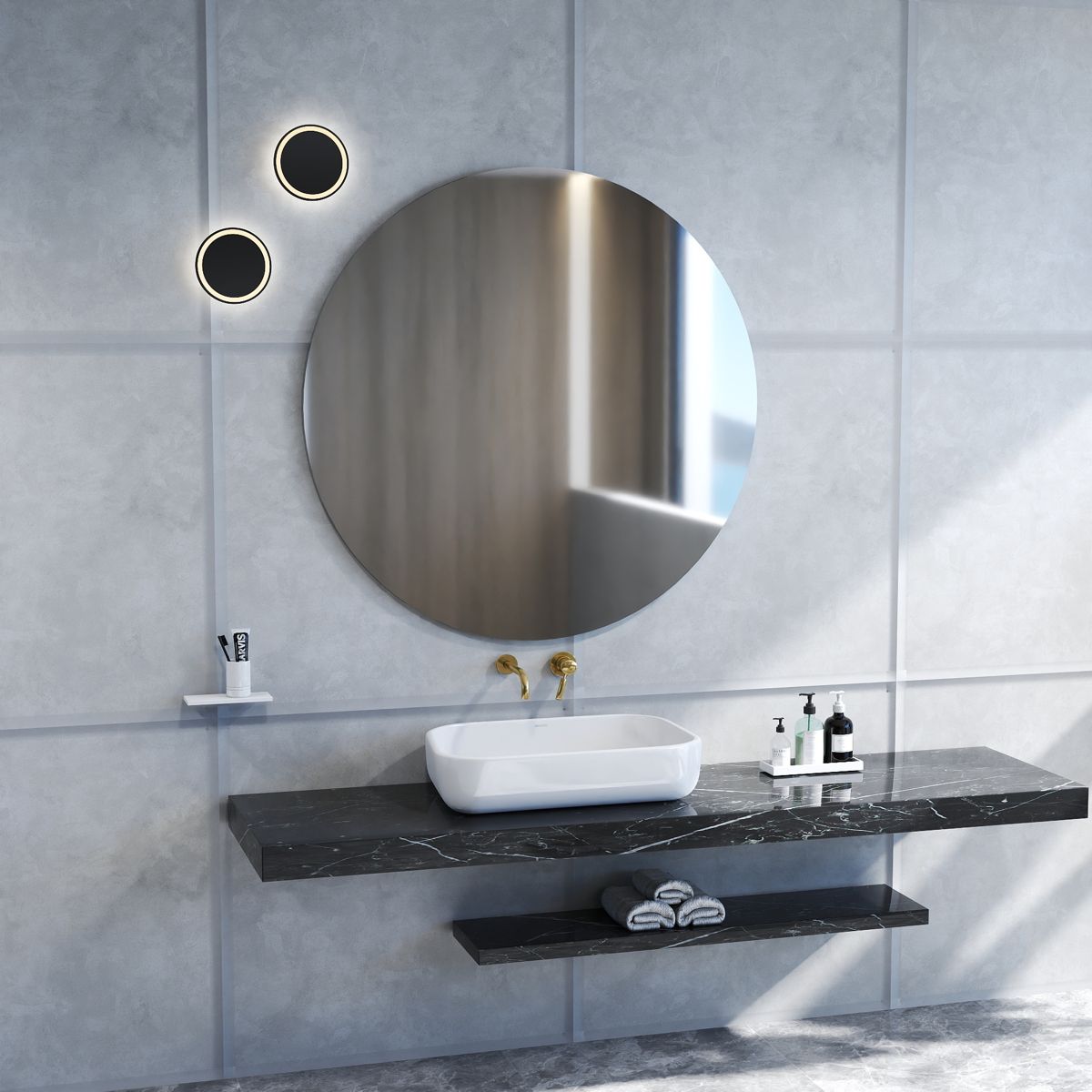 Round Mirror with Matte White Backboard — view 4