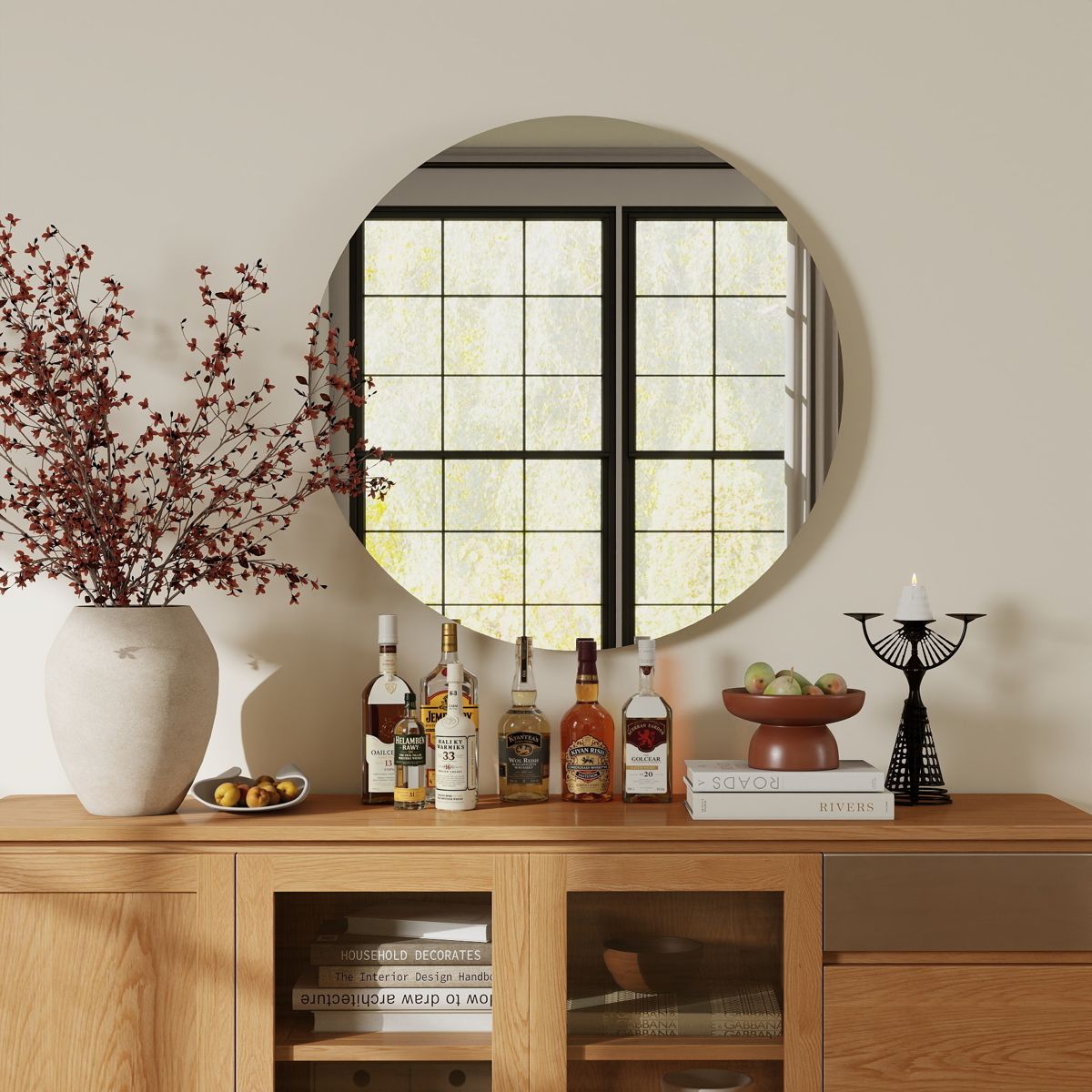 Round Mirror with Matte White Backboard