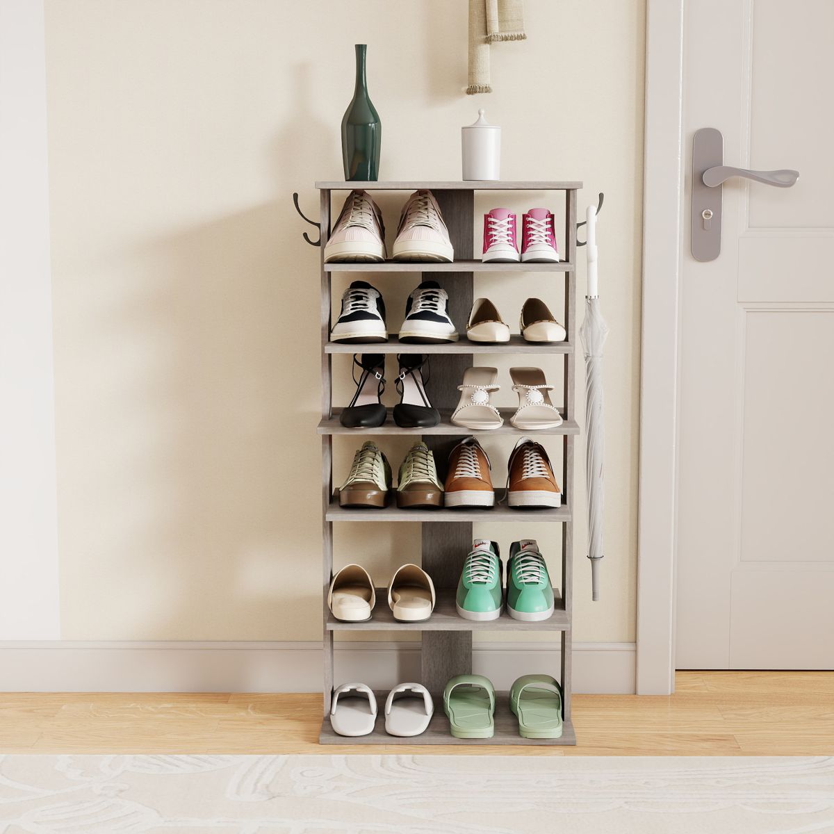 7-Tier Shoe Rack with Hooks
