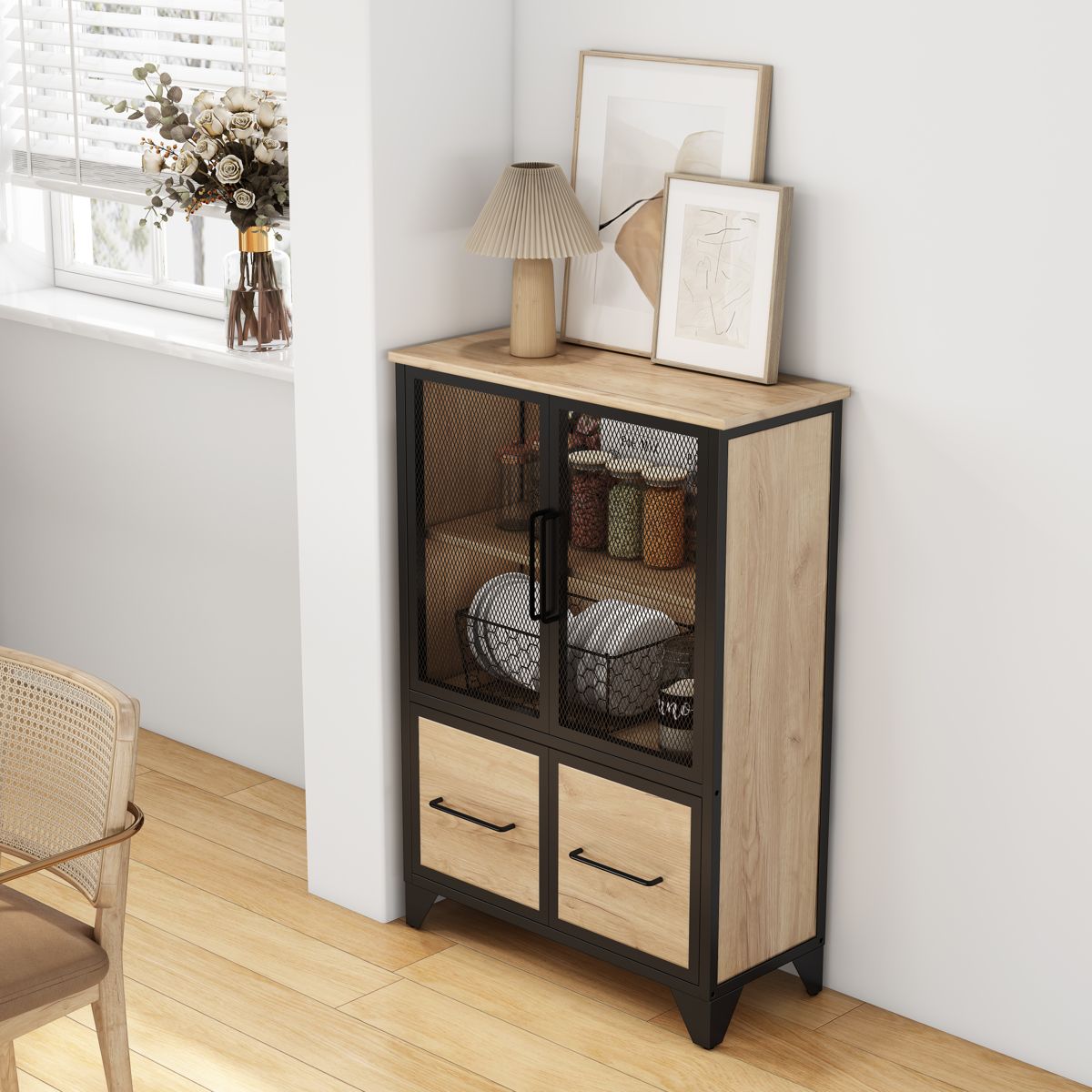 Four-Door Storage Cabinet with Metal Frame — view 2