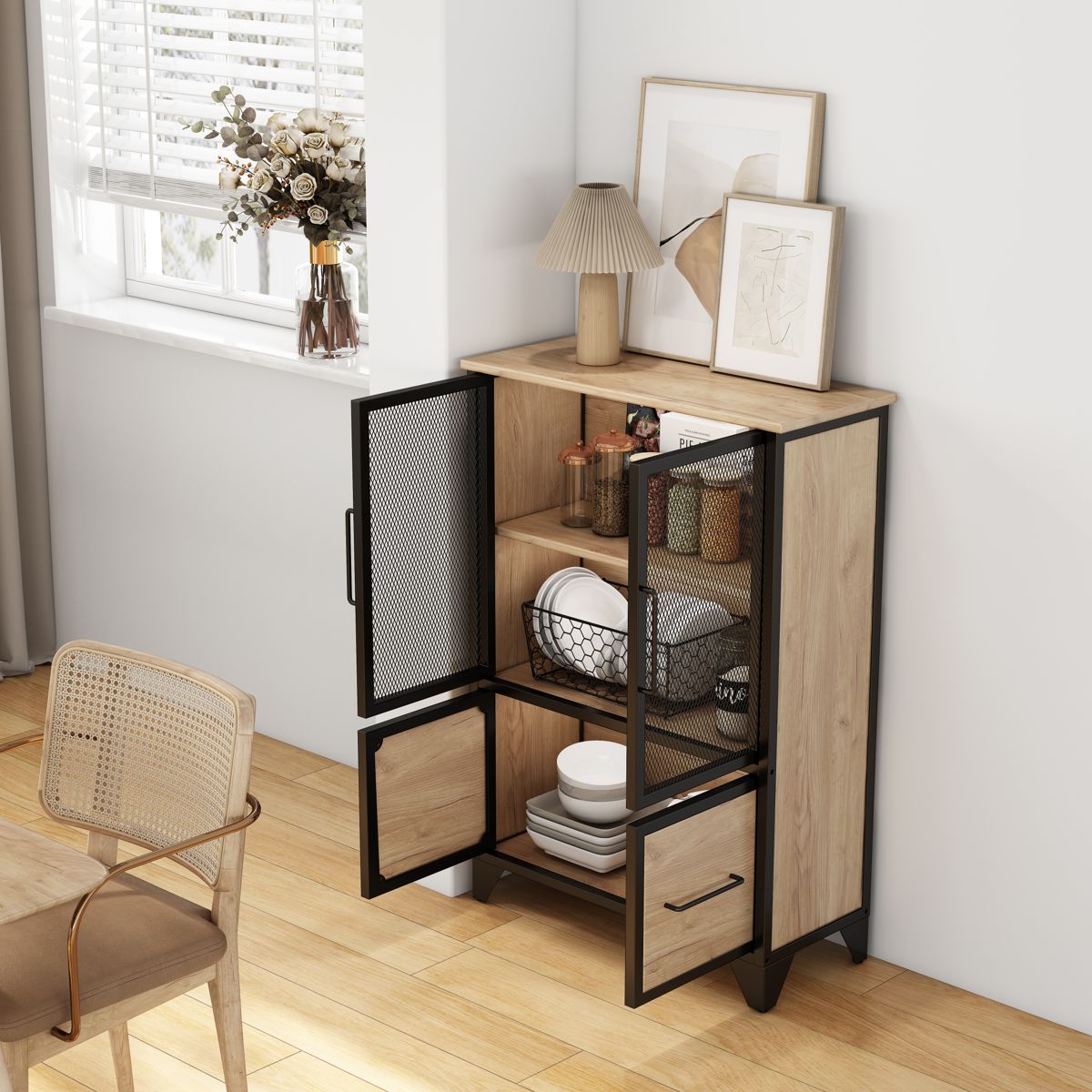 Four-Door Storage Cabinet with Metal Frame — view 3