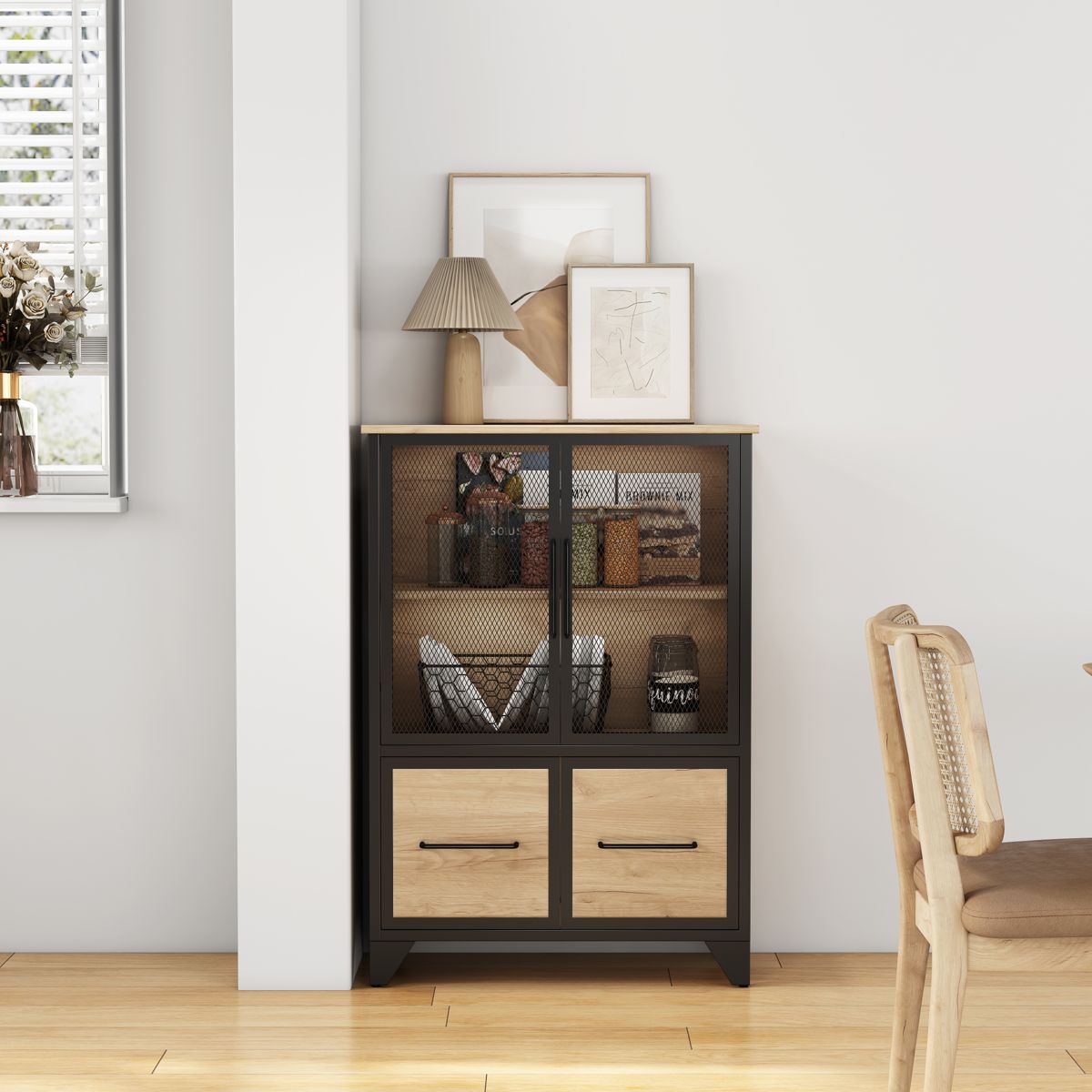 Four-Door Storage Cabinet with Metal Frame — view 4