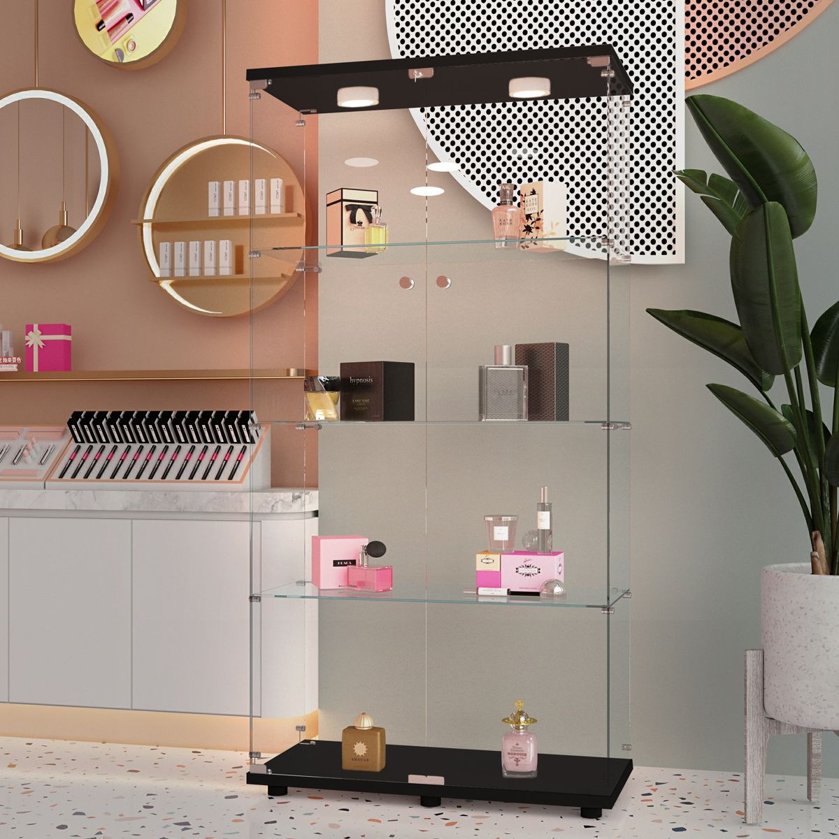 Tempered Glass Display Cabinet with Lights