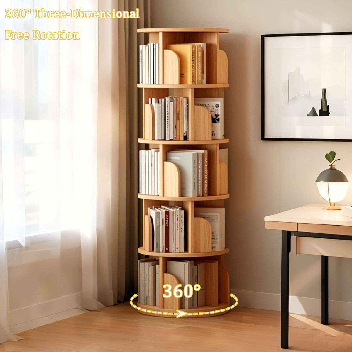 5-Tier Round Rotating Bookshelf Tower — view 2