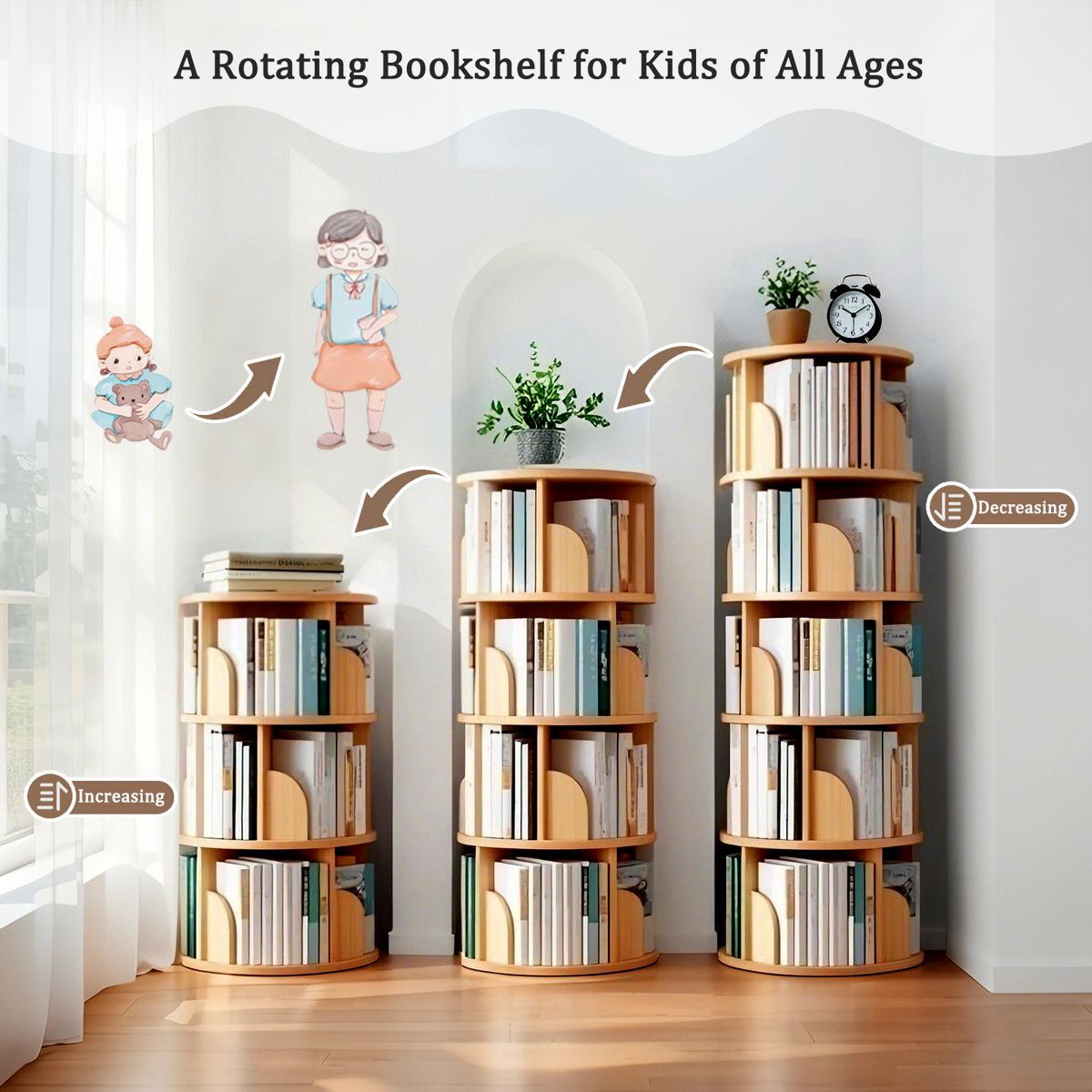 5-Tier Round Rotating Bookshelf Tower — view 3