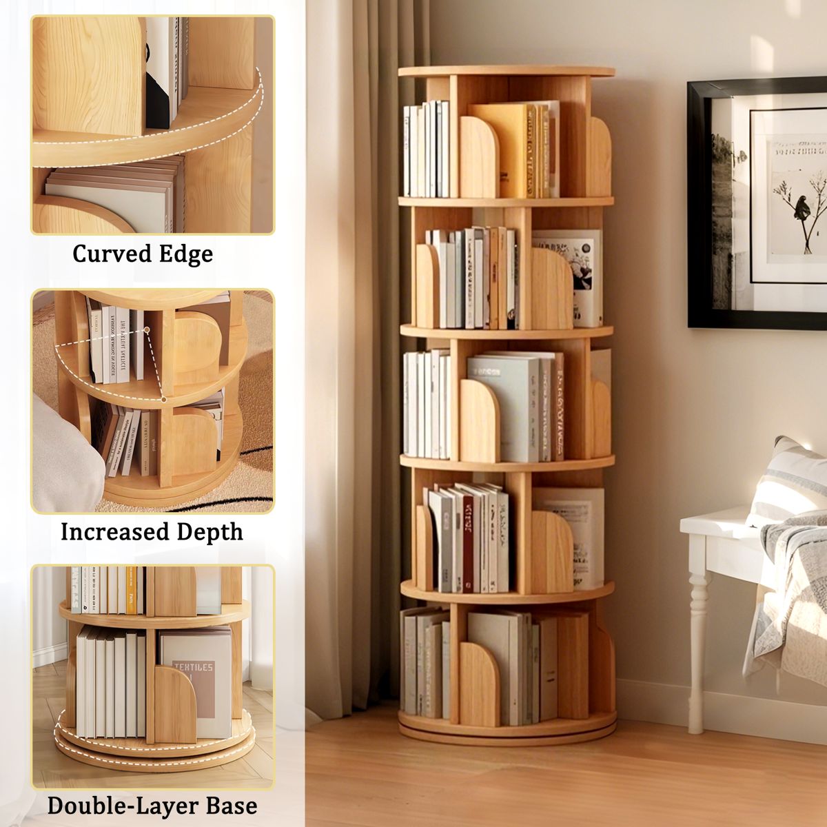 5-Tier Round Rotating Bookshelf Tower — view 4