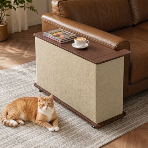 Cat Scratcher Sofa Side Table on Locking Wheels