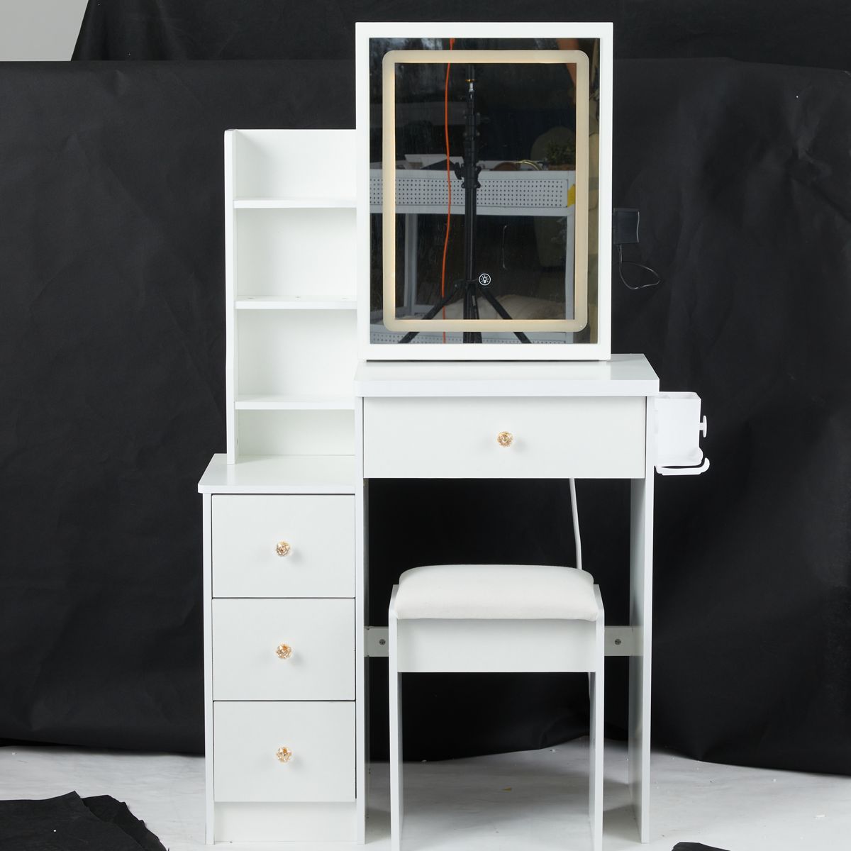 29.2-Inch Vanity Table with Sliding LED Mirror — view 2