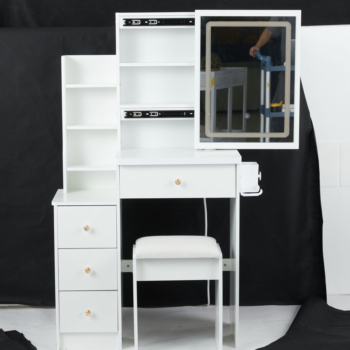 29.2-Inch Vanity Table with Sliding LED Mirror — view 3