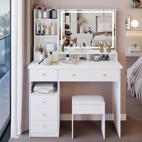 41-Inch LED Vanity Table with Cushioned Stool