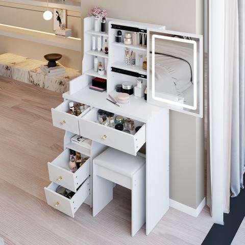 Compact 29-Inch Vanity with Sliding LED Mirror